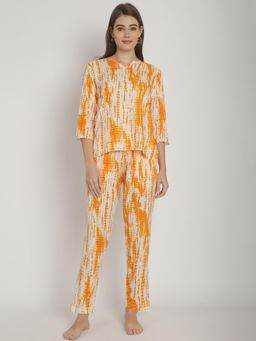 Blissence - Yellow Tie and Die Printed V-Neck 3/4 Sleeve Nightsuit