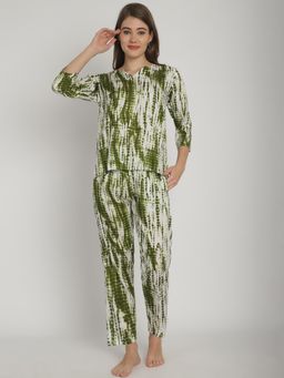 Blissence - Green Tie and Die Printed V-Neck 3/4 Sleeve Nightsuit
