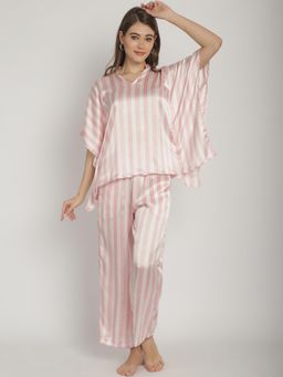 Blissence - White and Pink Satin Nightsuit