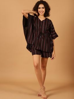Blissence - Black Vertical Printed Nightsuit
