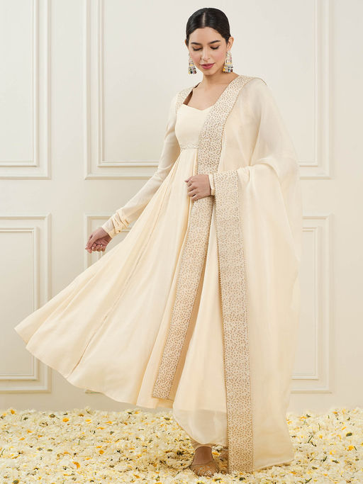 Anarkali Suit Churidar Order Buy ADORNIA Cream Embroidered