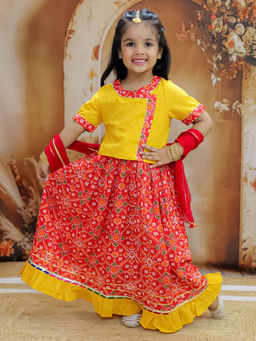 KID1 - Ready To Wear Pari Yellow Patola Lehenga with Choli & Dupatta (Set of 3)
