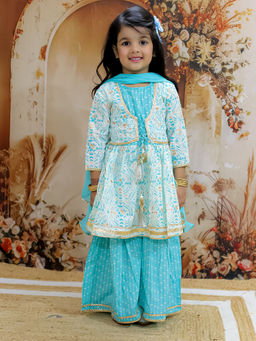 KID1 - Ready To Wear Anmol Blue Kurti with Sharara & Dupatta (Set of 3)