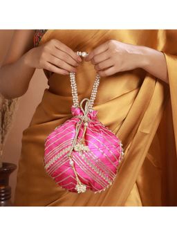 Priyaasi - Glam Gota Embroidered Pink and Gold Potli Bag