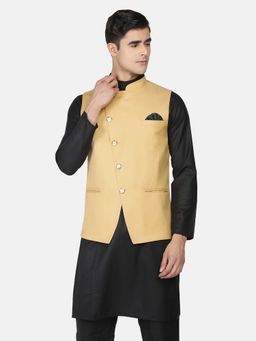 TAHVO - Men Golden Solid Nehru Jacket