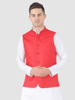 TAHVO - Men Red 5 Button Nehru Jacket