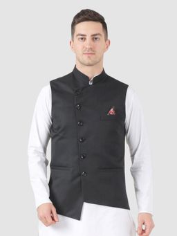 TAHVO - Men Black Angrakha Nehru Jacket