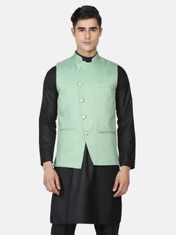 TAHVO - Men Leaf Green Solid Nehru Jacket