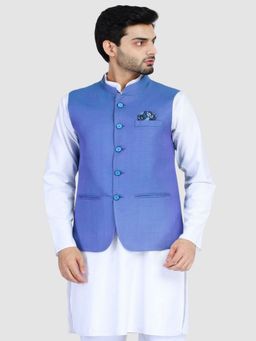 TAHVO - Men Blue Textured Nehru Jacket