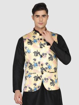 TAHVO - Men Yellow Floral Printed Nehru Jacket