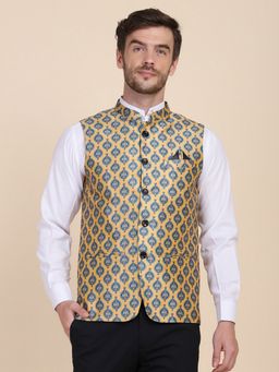 TAHVO - Men Yellow Geometric Printed Nehru Jacket