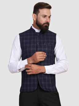 TAHVO - Men Navy Blue Tweed Modi Nehru Jacket