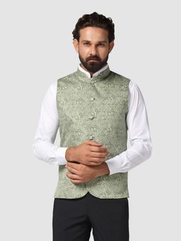 TAHVO - Men Green Paisley Printed Nehru Jacket