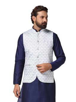 TAHVO - Men White Geometric Printed Nehru Jacket