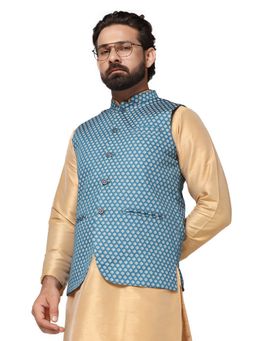 TAHVO - Men Blue Printed Nehru Jacket