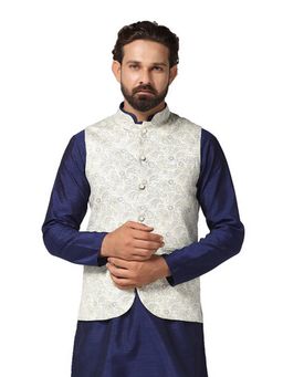 TAHVO - Men White Paisley Printed Nehru Jacket