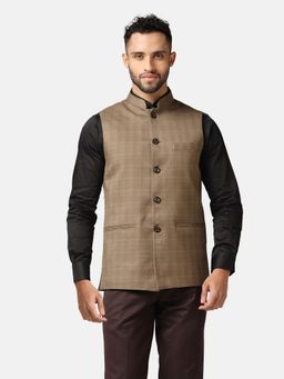 TAHVO - Men Brown Check Nehru Jacket