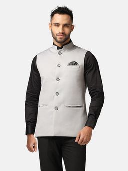 TAHVO - Men Light Grey Solid Nehru Jacket