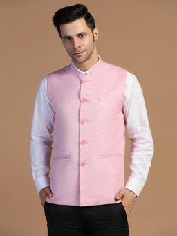 TAHVO - Men pink Linen Nehru Jacket