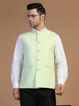 TAHVO - Men green linen Nehru Jacket