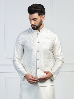 TAHVO - Men White Embroidered Nehru Jacket