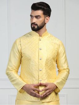 TAHVO - Men Yellow Embroidered Nehru Jacket