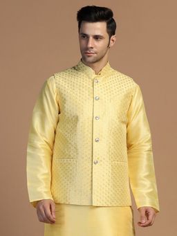 TAHVO - Men Yellow Embroidered Nehru Jacket