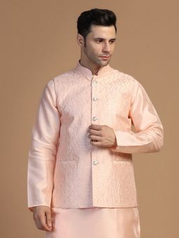 TAHVO - Men Peach Embroidered Nehru Jacket