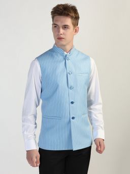 TAHVO - Light Blue Striped Nehru Jacket