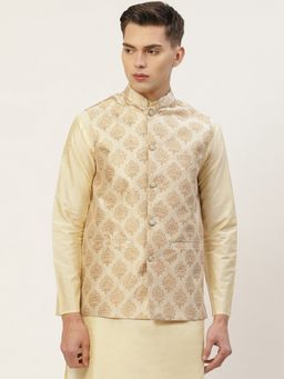 Jompers - Men Printed Cream Nehru Jacket