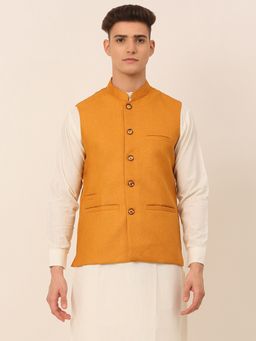 Jompers - Men Solid Mustard Nehru Jacket