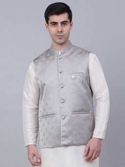 Jompers - Men Woven Design Grey Nehru Jackets
