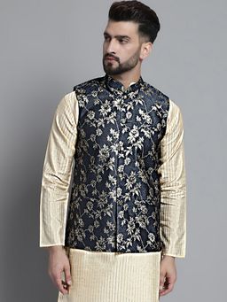 Jompers - Men Woven Design Grey Nehru Jacket