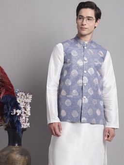 Jompers - Men Woven Blue Nehru Jacket