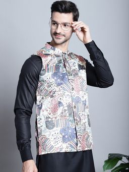 Jompers - Men Geometric Printed Off White Nehru Jacket