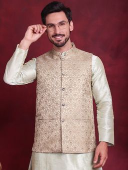 Jompers - Woven Design Gold Nehru Jacket