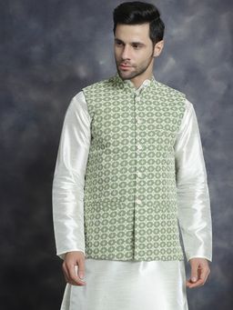 Jompers - Men Embroidered and Sequins Green Nehru Jacket