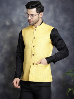 Jompers - Men Woven Design Yellow Nehru Jacket
