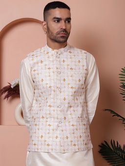 Jompers - Men Embroidered Off White Nehru Jacket