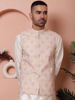 Jompers - Men Embroidered Orange Nehru Jacket