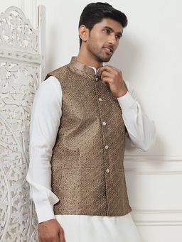 Jompers - Embroidered With Sequin Silk Blend Bronze Nehru Jacket