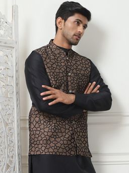 Jompers - Embroidered Silk Blend Brown Nehru Jacket