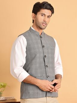 Jompers - Men Checked Grey Nehru Jacket