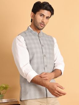 Jompers - Men Checked Grey Nehru Jacket