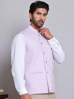 Jompers - Men Woven Design Purple Nehru Jacket