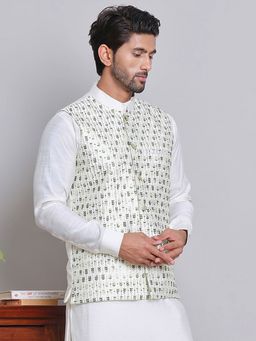 Jompers - Men Embroidered Green Nehru Jacket