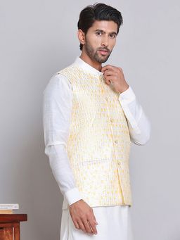 Jompers - Men Embroidered Yellow Nehru Jacket