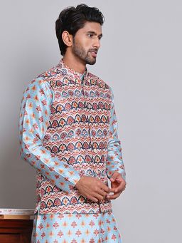 Jompers - Men Digital Geometric Printed Multi-Color Nehru Jacket