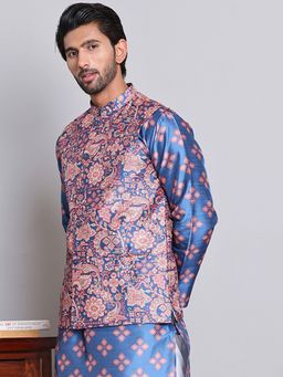 Jompers - Men Digital Paisley Printed Blue Nehru Jacket