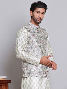 Jompers - Men Digital Geometric Printed Green Nehru Jacket